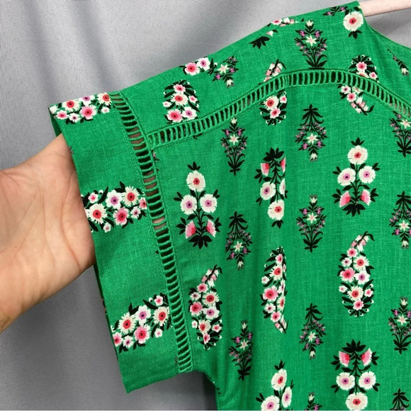 NWT Ann Taylor Linen Blend Green Floral Midi Dress Size 8P Garden Party - Picture 2 of 13